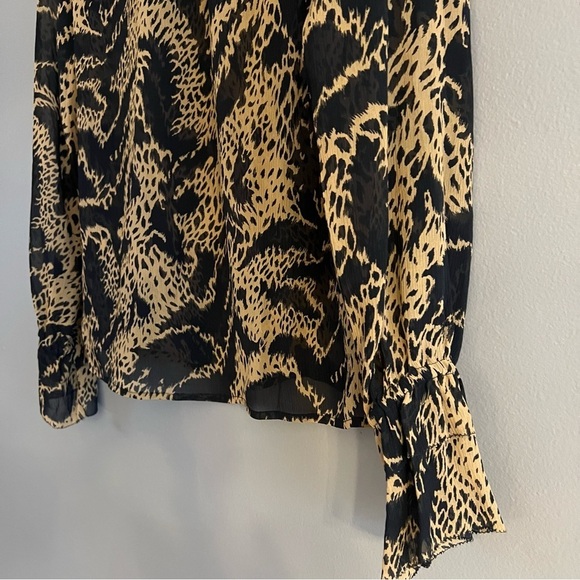 Paige Black Label Womens 100% Silk Cheetah Print Blouse Sheer Black Tan Size S - Picture 8 of 12